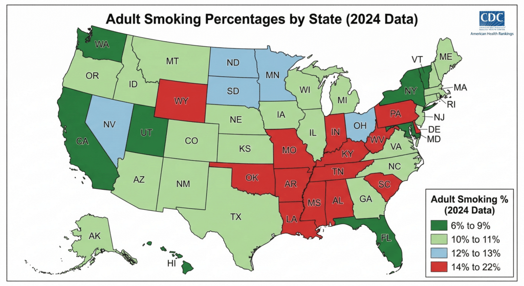 adult smoking percentages by state