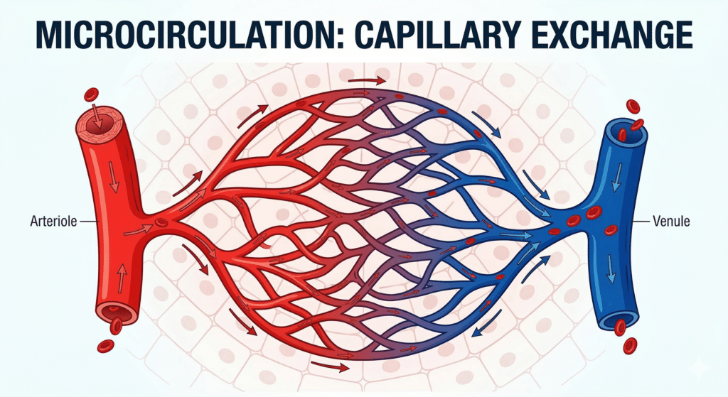 simplified anatomical diagram concept of capillary bed
